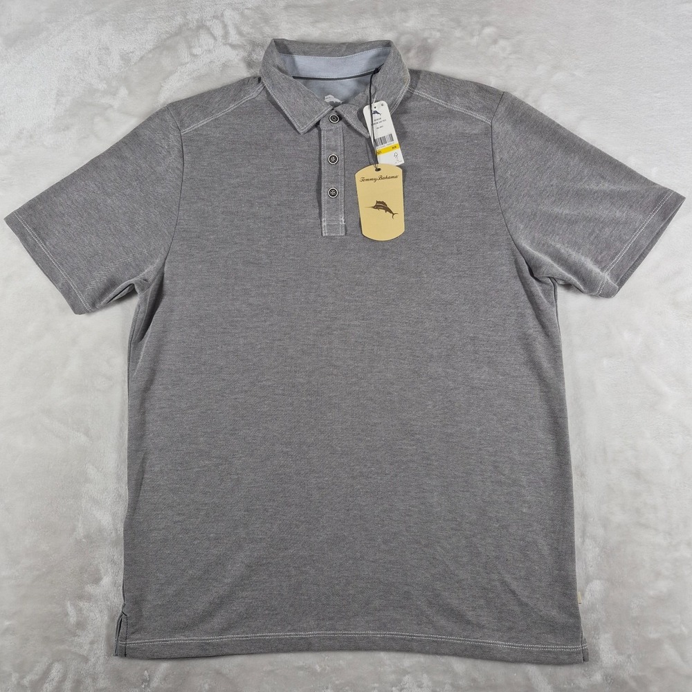 Tommy Bahama Shoreline Surf Polo Shirt Men's Medium Gray Golf Casual Comfort NWT